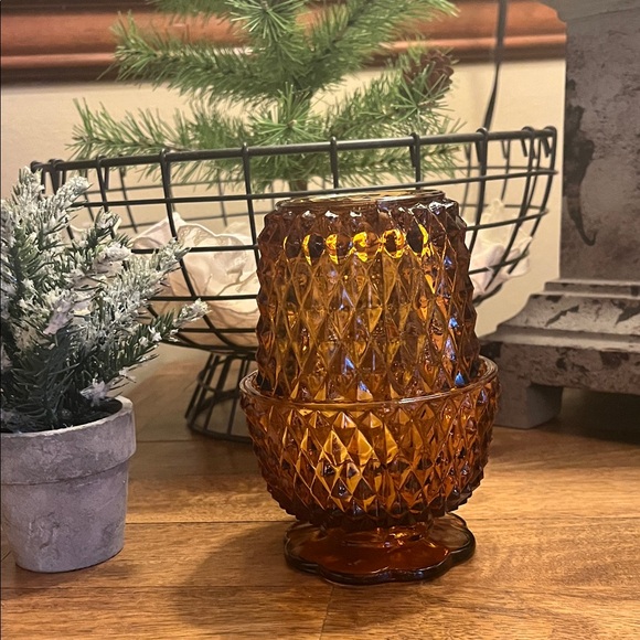 Indiana Glass Other - Amber Diamond Pattern Fairy Lamp
